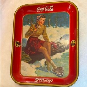 Coca-Cola 1941 Figure Skater Coke Model Outdoor Ice Skating Art Serving Tray